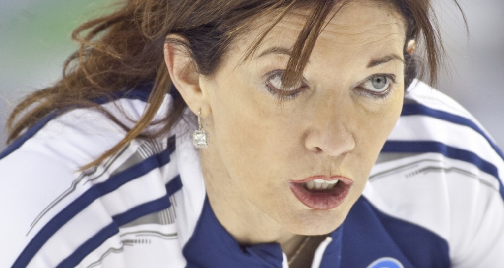 Team Nova Scotia second Colleen Jones during the third draw at The 2013 Scotties Tournament of Hearts, February 16-24, Kingston Onatrio, The Canadian Womans Curling Championship.